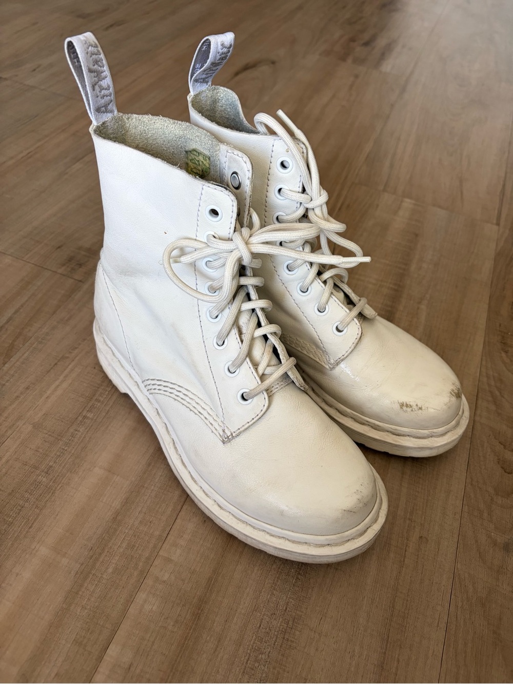 Dr. Martens White Leather Lace-Up Combat Boots - Women's